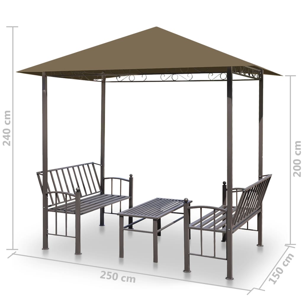 Tuinpaviljoen met tafel en bankjes 180 g/m² 2,5x1,5x2,4 m taupe is nu te koop bij PeponiXL, paradijselijk wonen!
