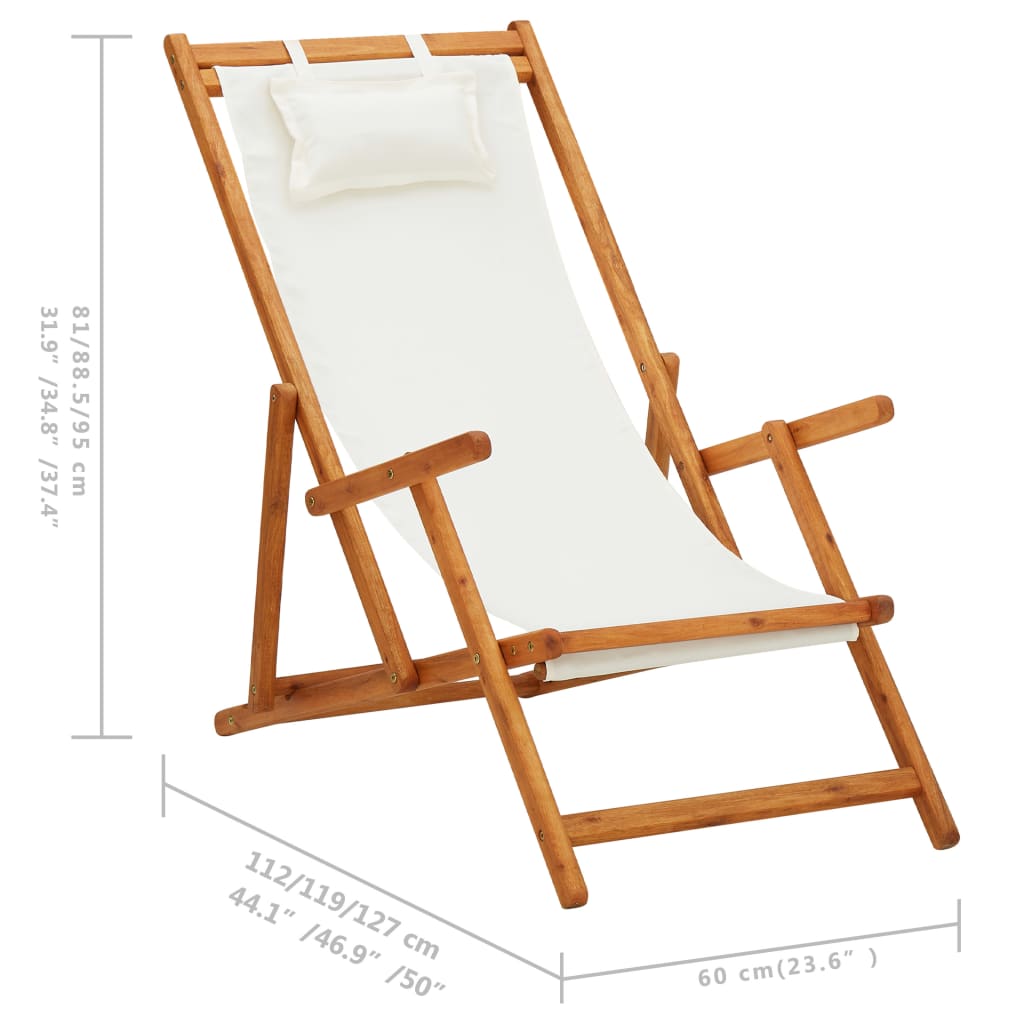Strandstoel inklapbaar massief eucalyptushout en stof crème is nu te koop bij PeponiXL, paradijselijk wonen!