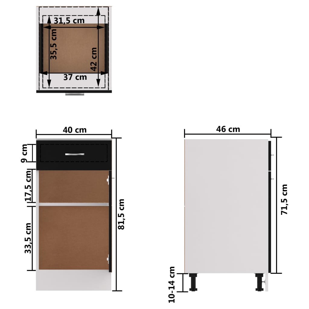 Onderkast met lade Lyon 40x46x81,5 cm bewerkt hout zwart is nu te koop bij PeponiXL, paradijselijk wonen!