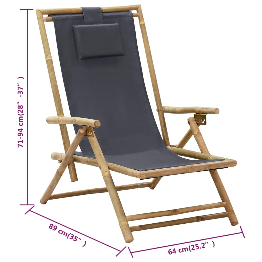 Relaxstoel verstelbaar bamboe en stof donkergrijs is nu te koop bij PeponiXL, paradijselijk wonen!