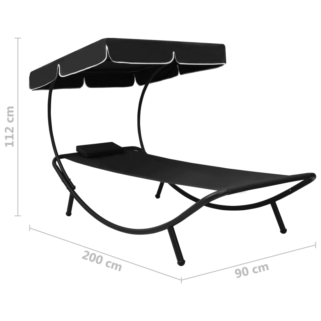Loungebed met luifel en kussen zwart is nu te koop bij PeponiXL, paradijselijk wonen!