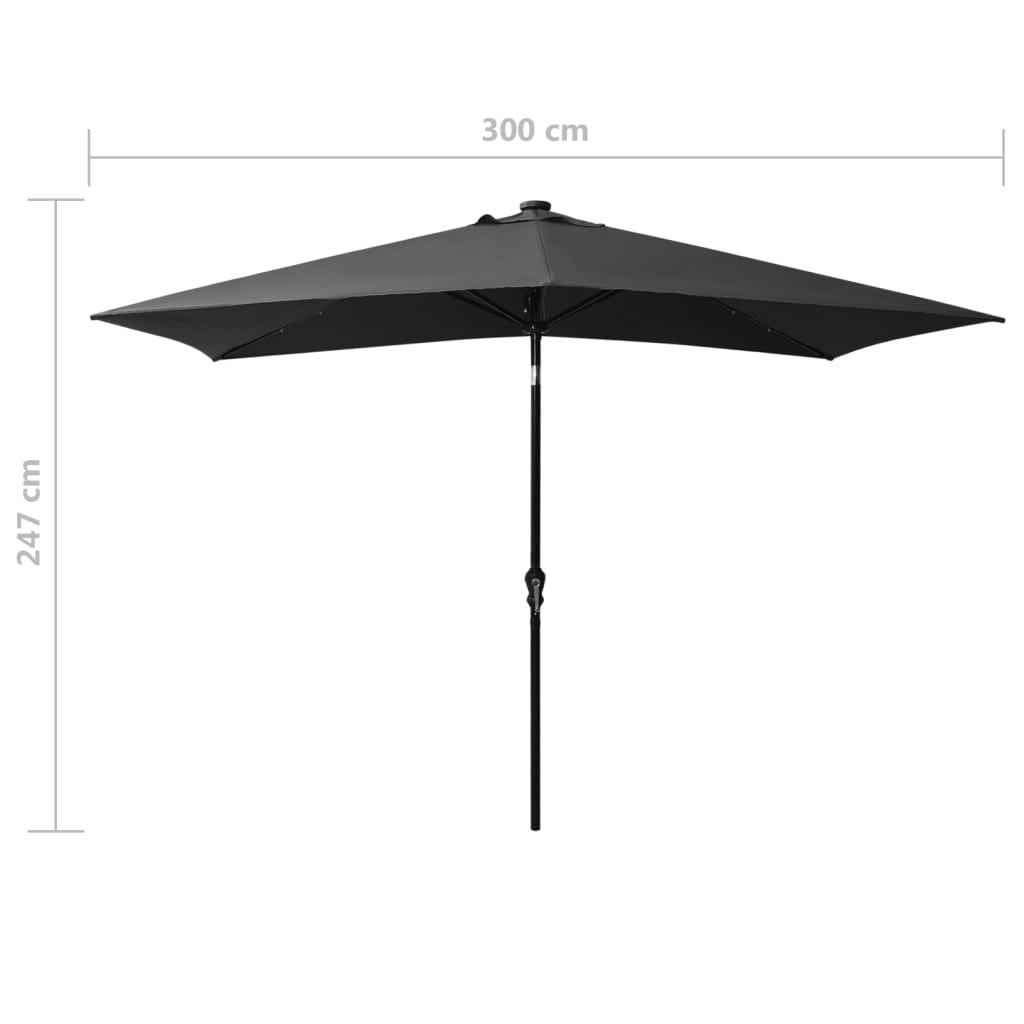 Parasol met LED's en stalen paal 2x3 m antracietkleurig is nu te koop bij PeponiXL, paradijselijk wonen!