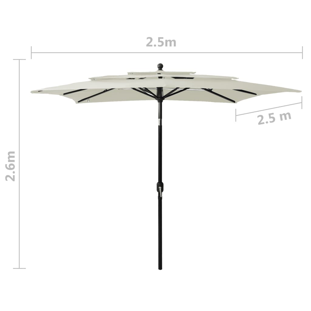 Parasol 3-laags met aluminium paal 2,5x2,5 m zandkleurig is nu te koop bij PeponiXL, paradijselijk wonen!
