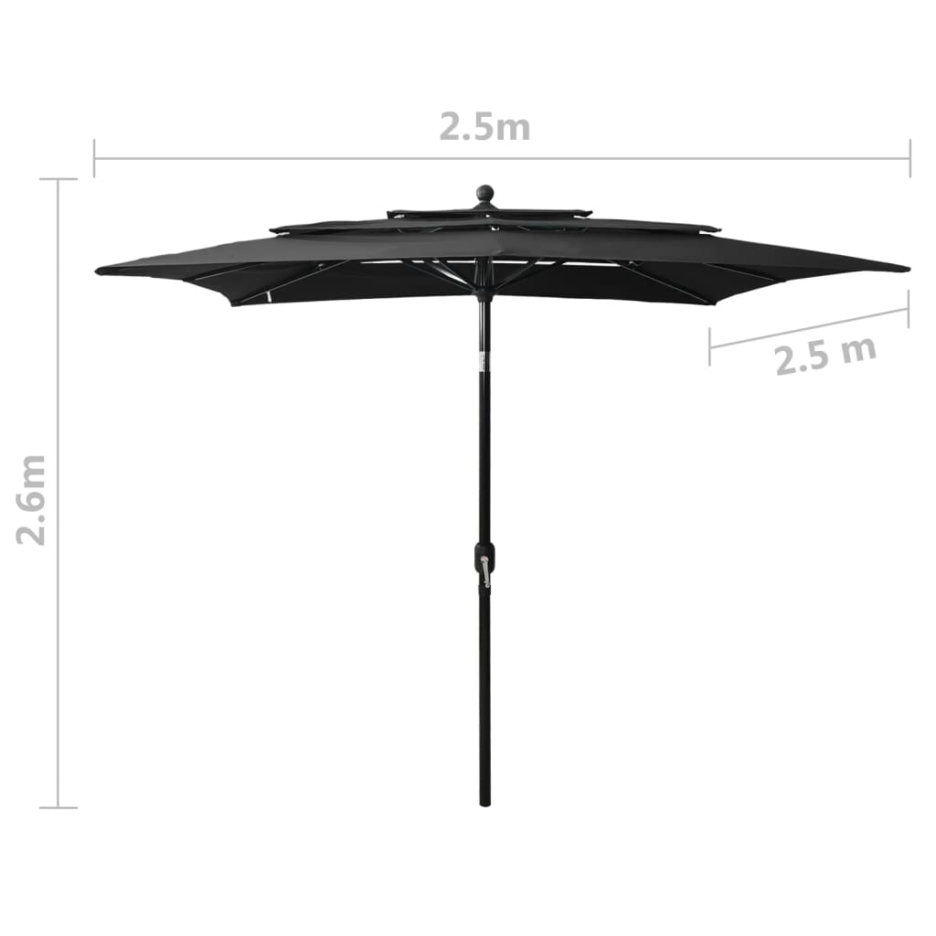 Parasol 3-laags met aluminium paal 2,5x2,5 m zwart is nu te koop bij PeponiXL, paradijselijk wonen!