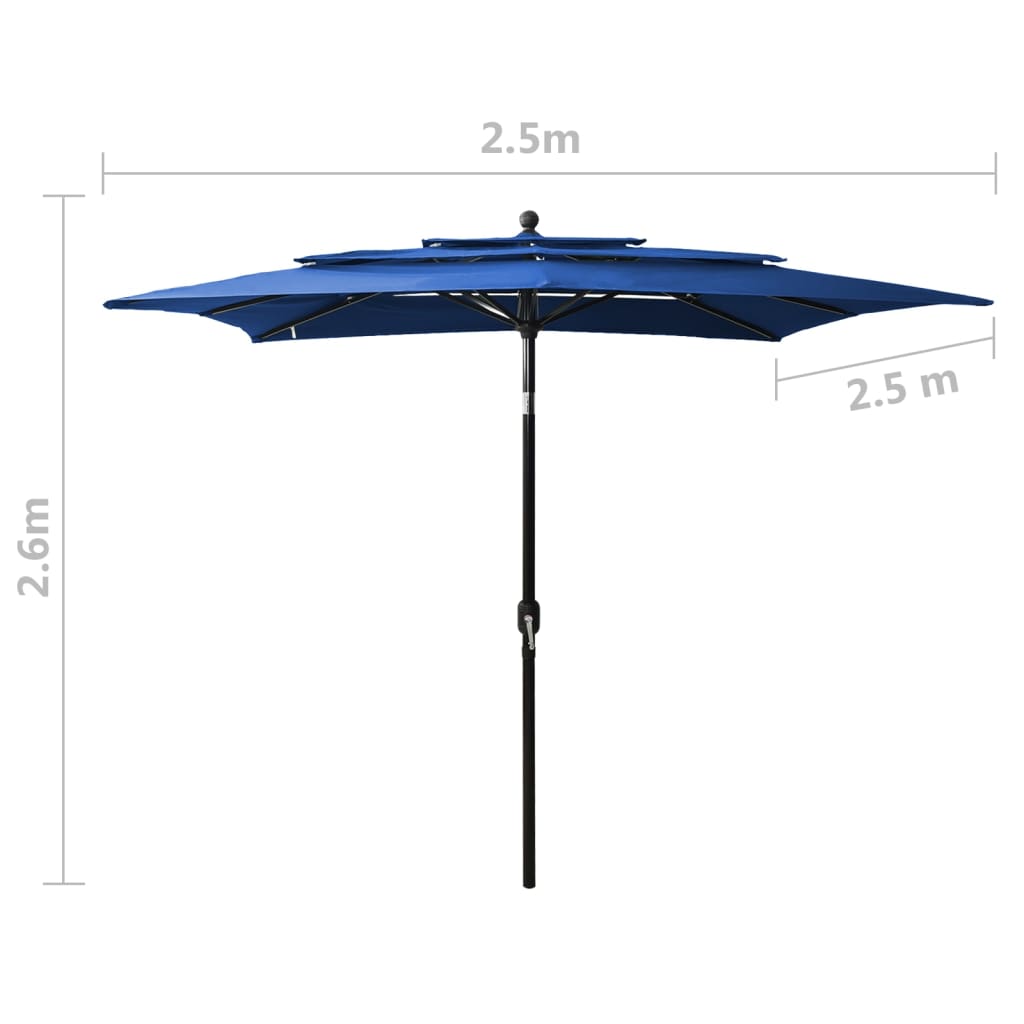 Parasol 3-laags met aluminium paal 2,5x2,5 m azuurblauw is nu te koop bij PeponiXL, paradijselijk wonen!