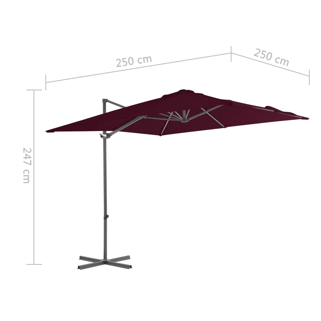 Zweefparasol met stalen paal 250x250 cm bordeauxrood is nu te koop bij PeponiXL, paradijselijk wonen!