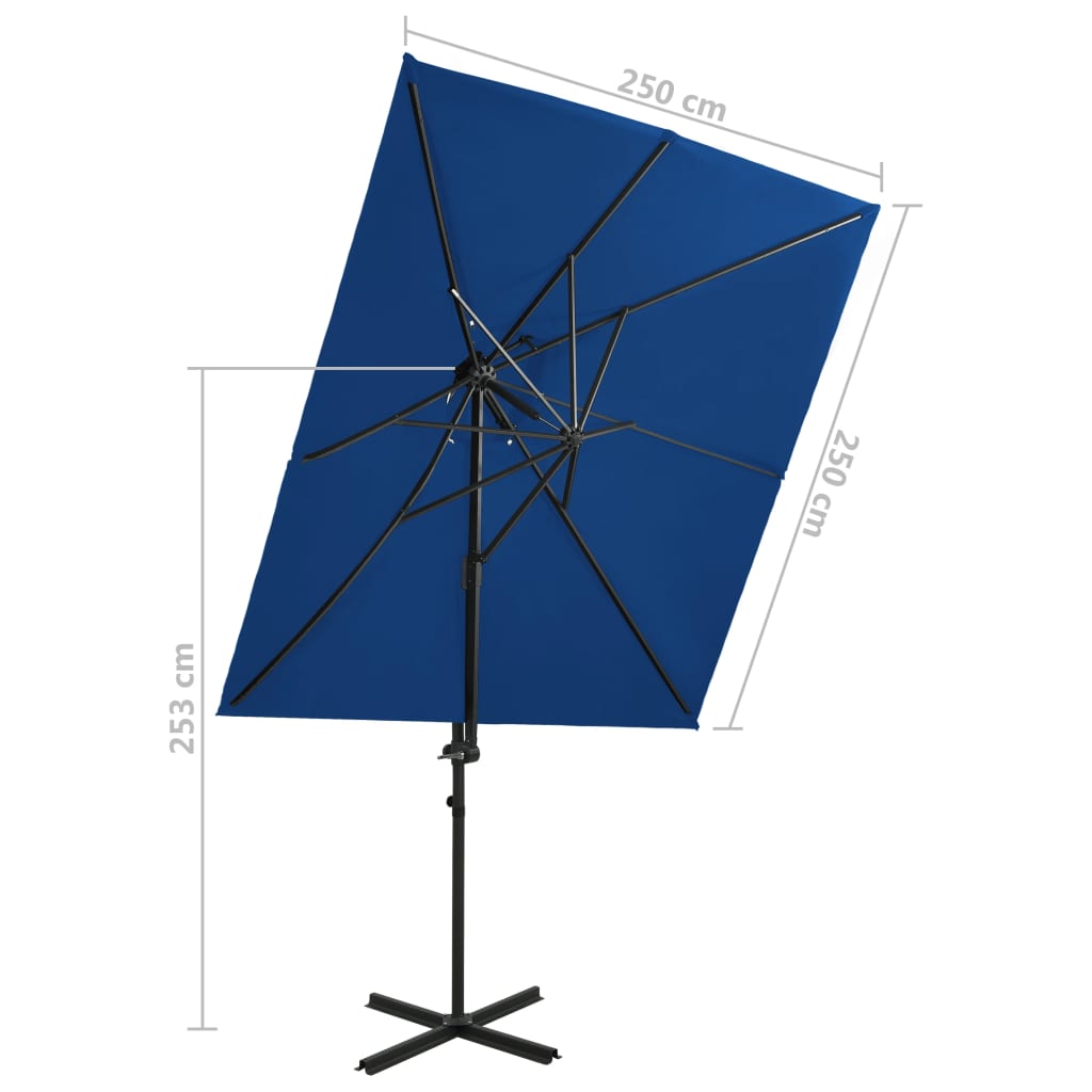 Zweefparasol met dubbel dak 250x250 cm azuurblauw is nu te koop bij PeponiXL, paradijselijk wonen!