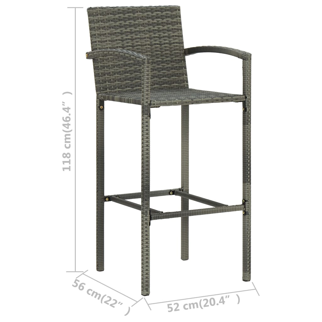 5-delige Tuinbarset met armleuningen poly rattan grijs is nu te koop bij PeponiXL, paradijselijk wonen!