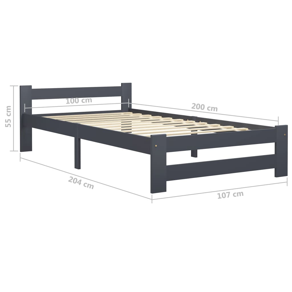 Bedframe massief grenenhout donkergrijs 100x200 cm is nu te koop bij PeponiXL, paradijselijk wonen!