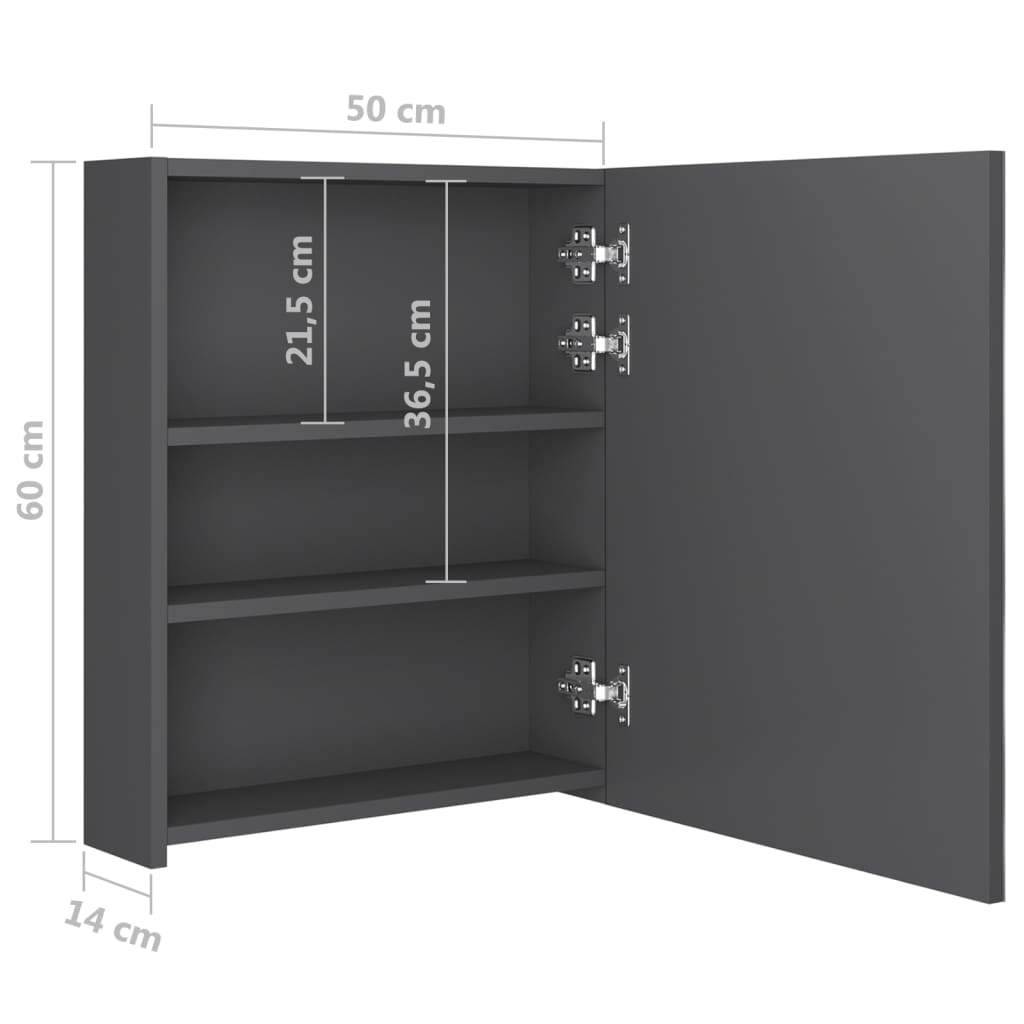 Badkamerkast met spiegel en LED 50x14x60 cm grijs is nu te koop bij PeponiXL, paradijselijk wonen!