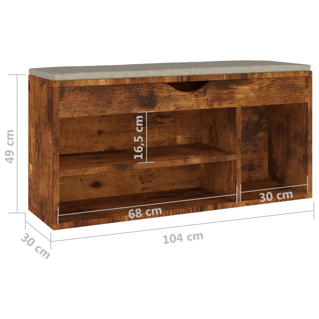 Schoenenbank met kussen 104x30x49 cm bewerkt hout gerookt eiken is nu te koop bij PeponiXL, paradijselijk wonen!