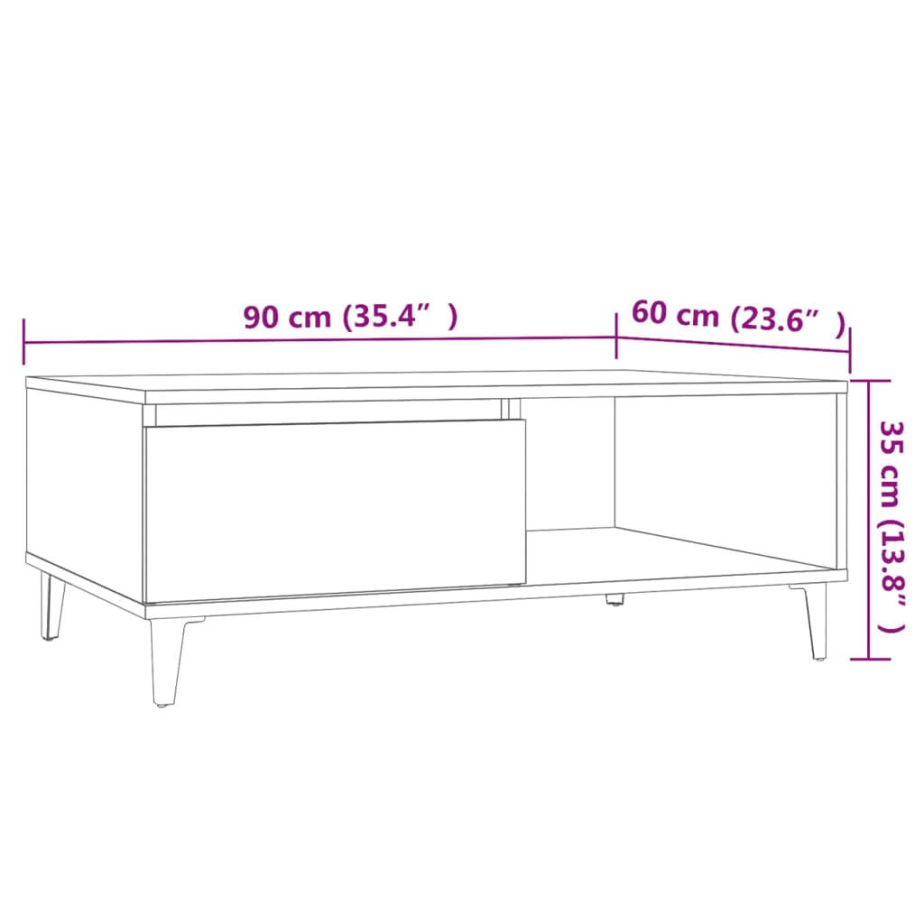 Salontafel 90x60x35 cm bewerkt hout sonoma eikenkleurig is nu te koop bij PeponiXL, paradijselijk wonen!