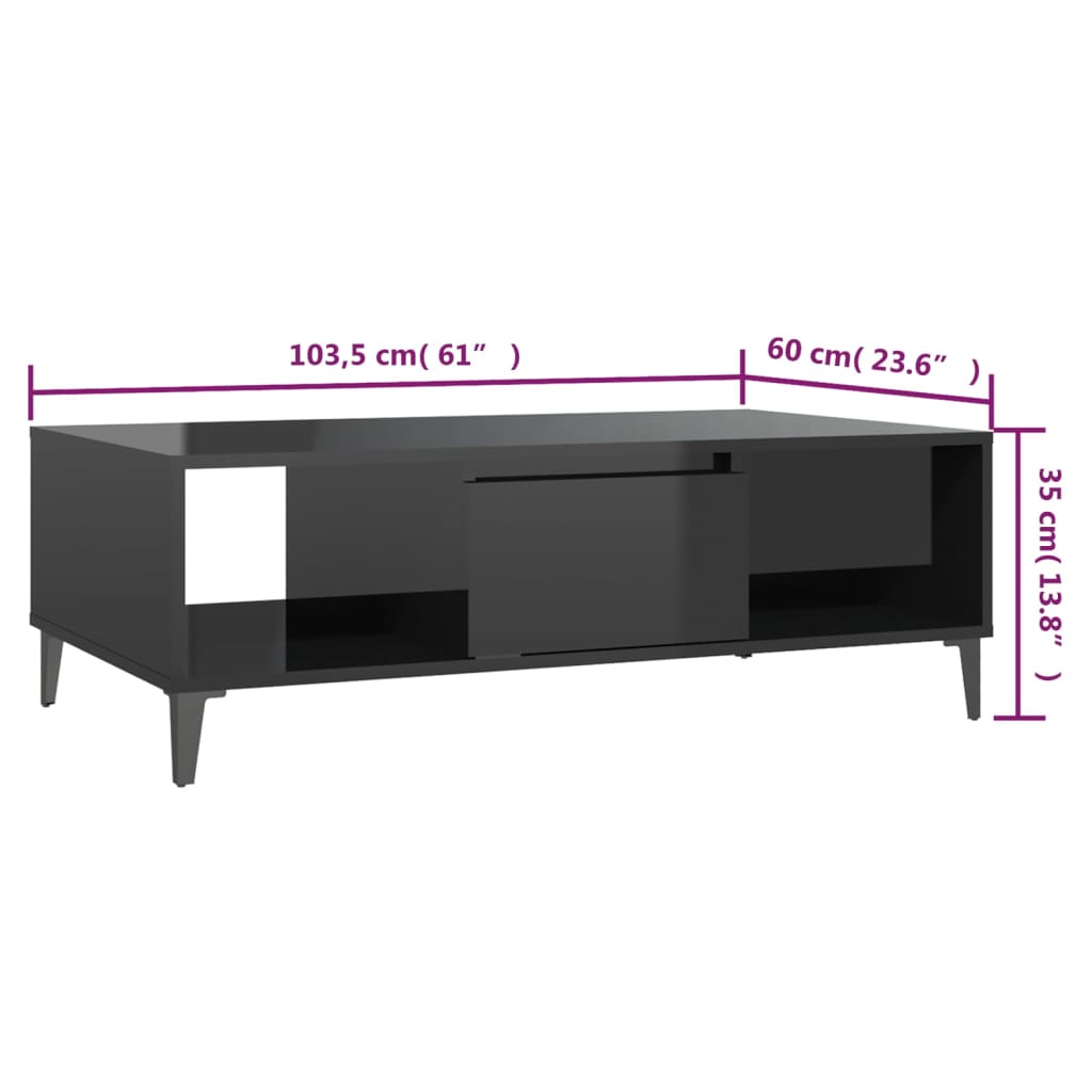 Salontafel 103,5x60x35 cm bewerkt hout hoogglans zwart is nu te koop bij PeponiXL, paradijselijk wonen!