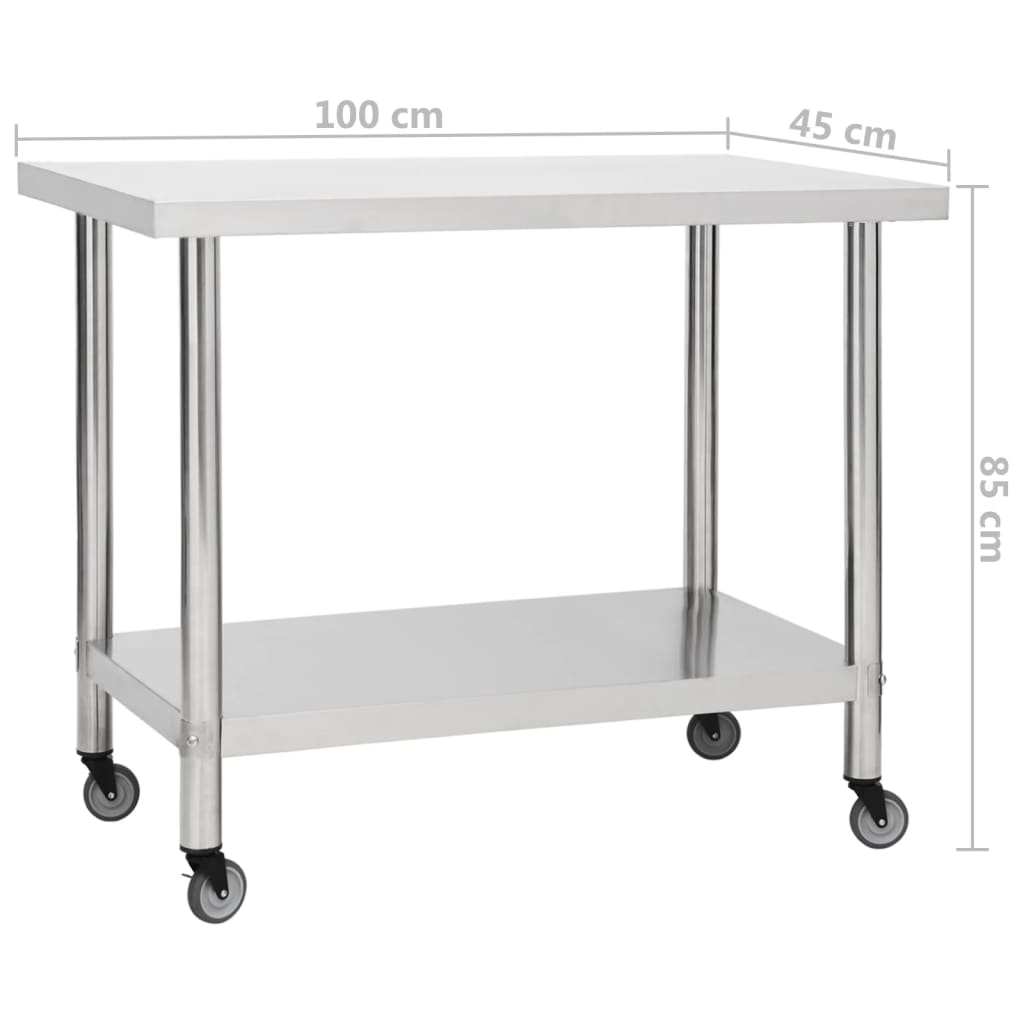 Keukenwerktafel met wielen 100x45x85 cm roestvrij staal is nu te koop bij PeponiXL, paradijselijk wonen!