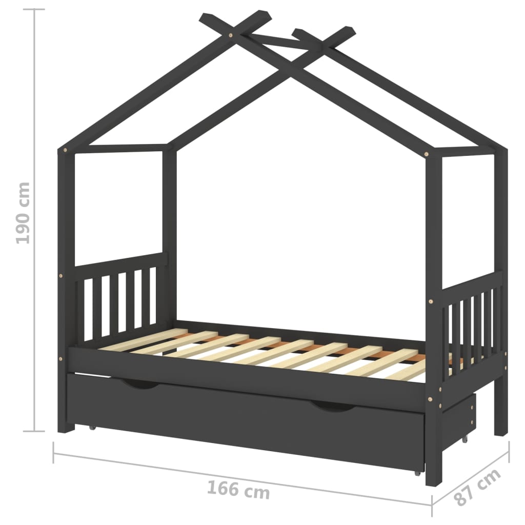 Kinderbedframe met lade grenenhout donkergrijs 80x160 cm is nu te koop bij PeponiXL, paradijselijk wonen!