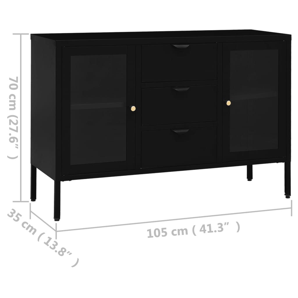 Dressoir 105x35x70 cm staal en gehard glas zwart is nu te koop bij PeponiXL, paradijselijk wonen!