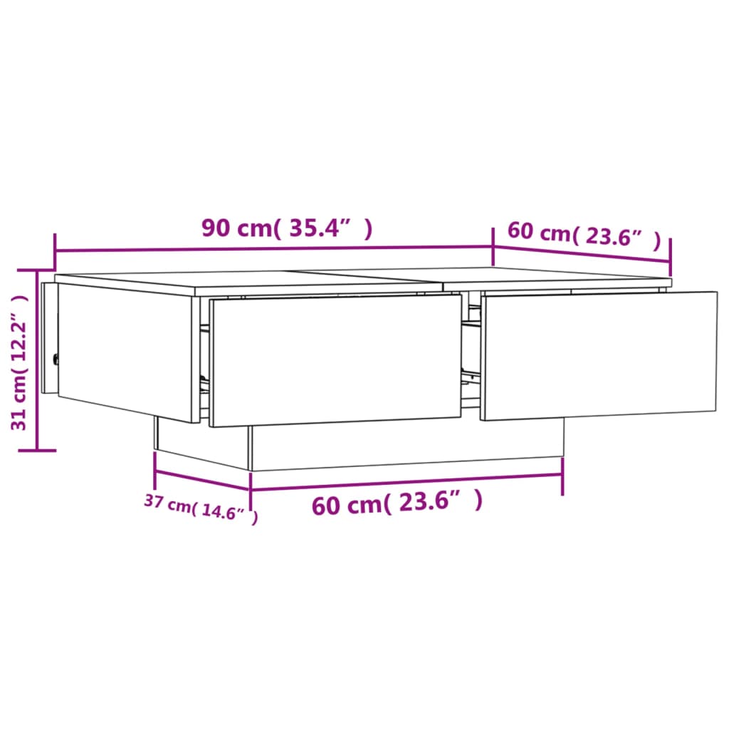 Salontafel 90x60x31 cm bewerkt hout betongrijs is nu te koop bij PeponiXL, paradijselijk wonen!