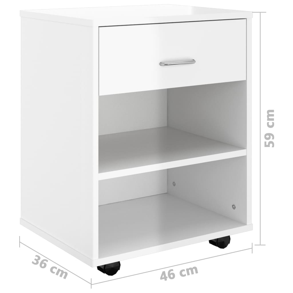 Rolkast 46x36x59 cm bewerkt hout hoogglans wit is nu te koop bij PeponiXL, paradijselijk wonen!