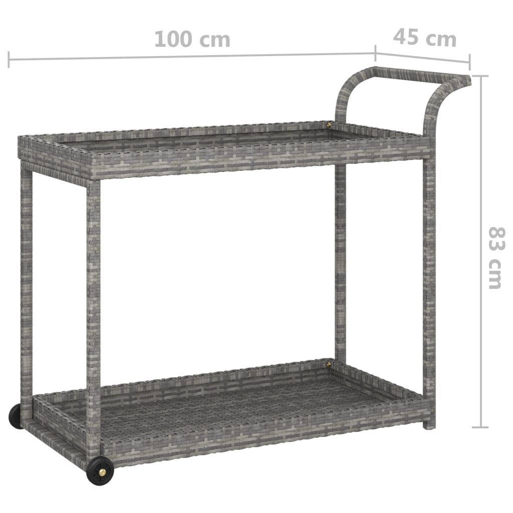 Serveerwagen 100x45x83 cm poly rattan grijs is nu te koop bij PeponiXL, paradijselijk wonen!