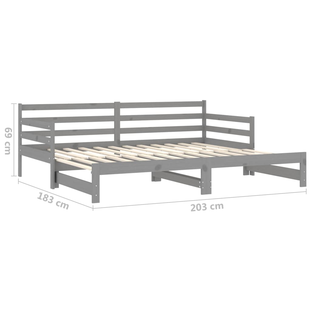 Slaapbank uitschuifbaar massief grenenhout grijs 2x(90x200) cm is nu te koop bij PeponiXL, paradijselijk wonen!