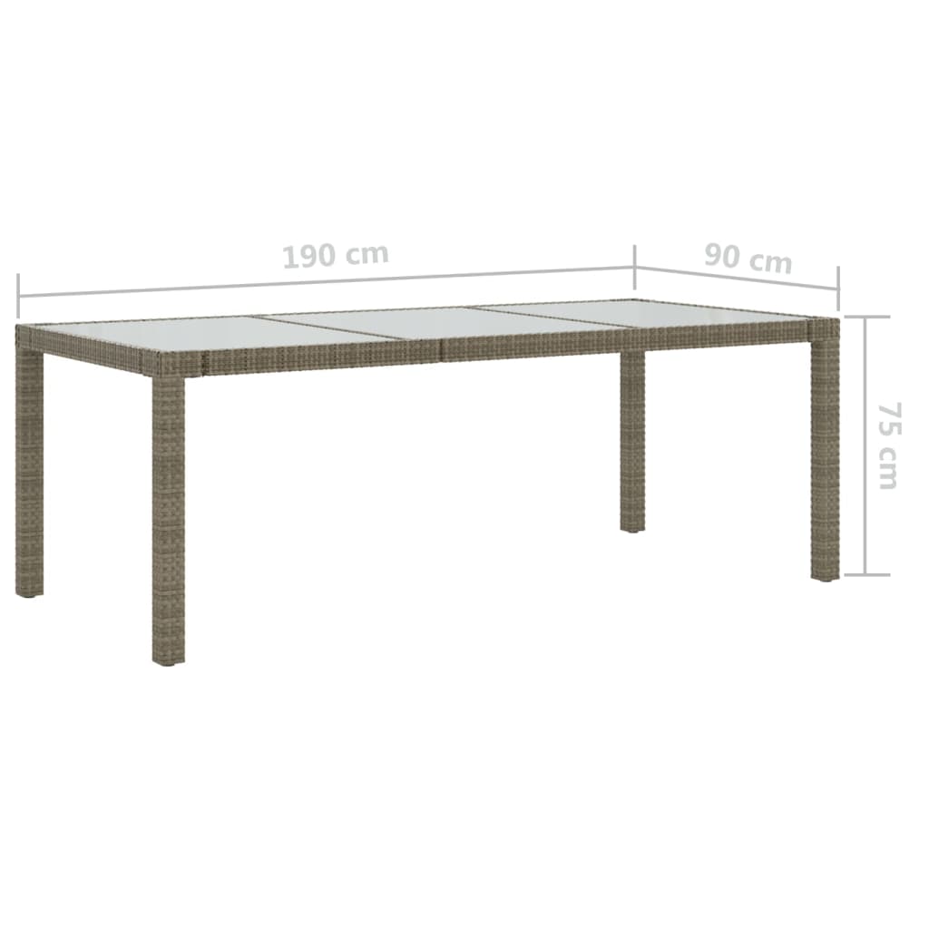 Tuintafel 190x90x75 cm gehard glas en poly rattan grijs is nu te koop bij PeponiXL, paradijselijk wonen!