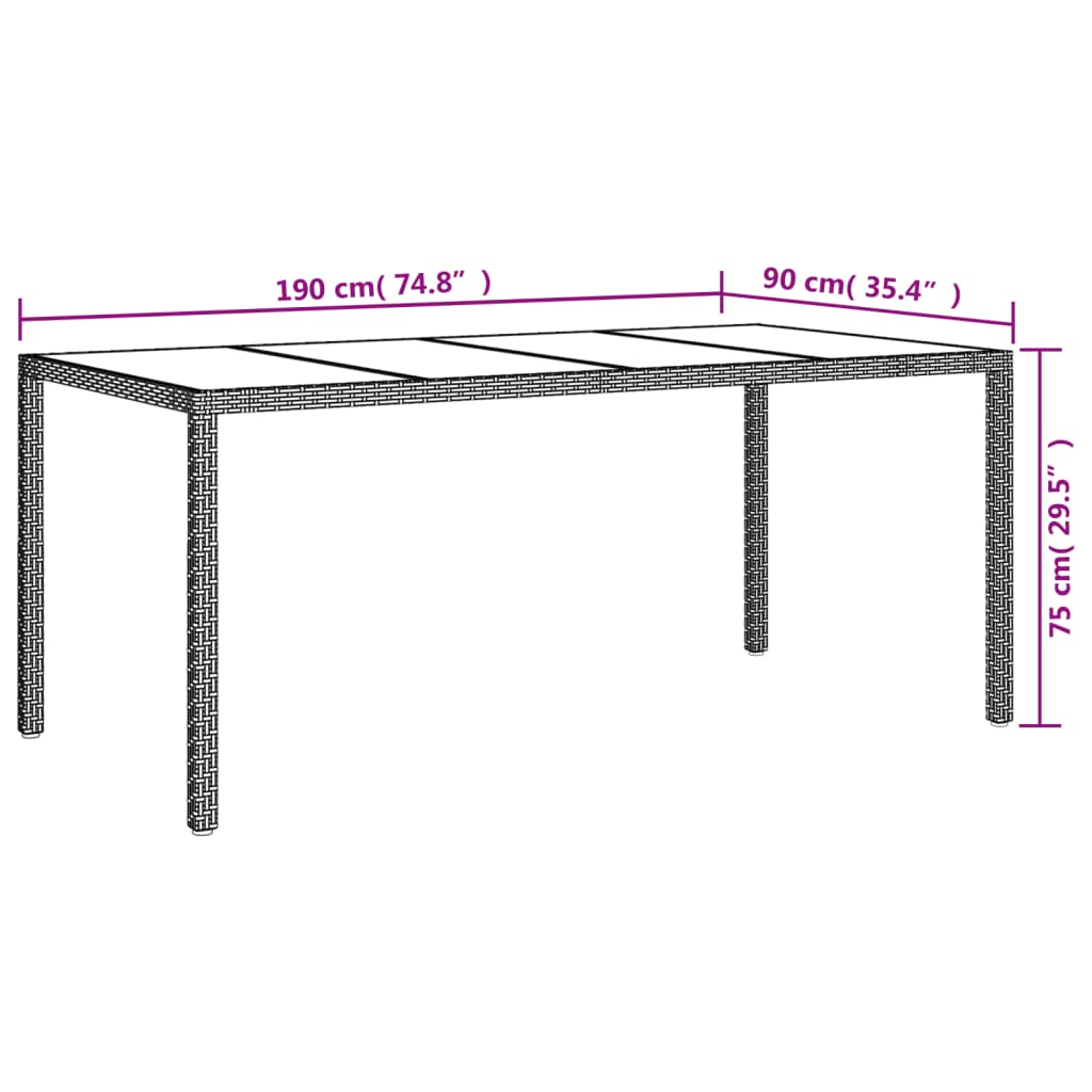 Tuintafel 190x90x75 cm gehard glas en poly rattan beige is nu te koop bij PeponiXL, paradijselijk wonen!