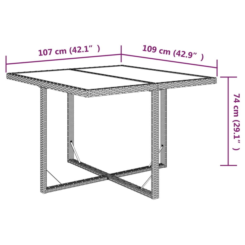 Tuintafel 109x107x74 cm poly rattan en glas beige is nu te koop bij PeponiXL, paradijselijk wonen!