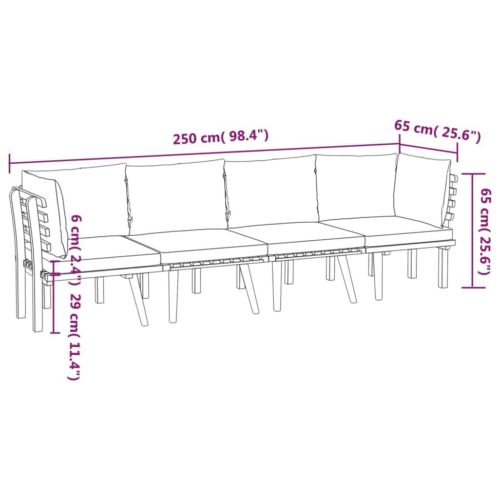 4-delige Loungeset met kussens massief acaciahout is nu te koop bij PeponiXL, paradijselijk wonen!