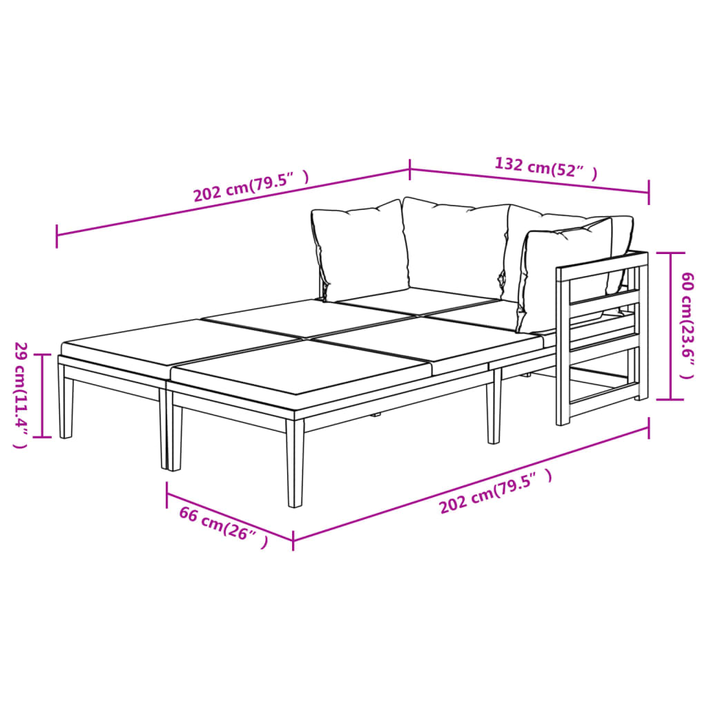 Ligstoelen 2 st met crèmewitte kussens acaciahout is nu te koop bij PeponiXL, paradijselijk wonen!