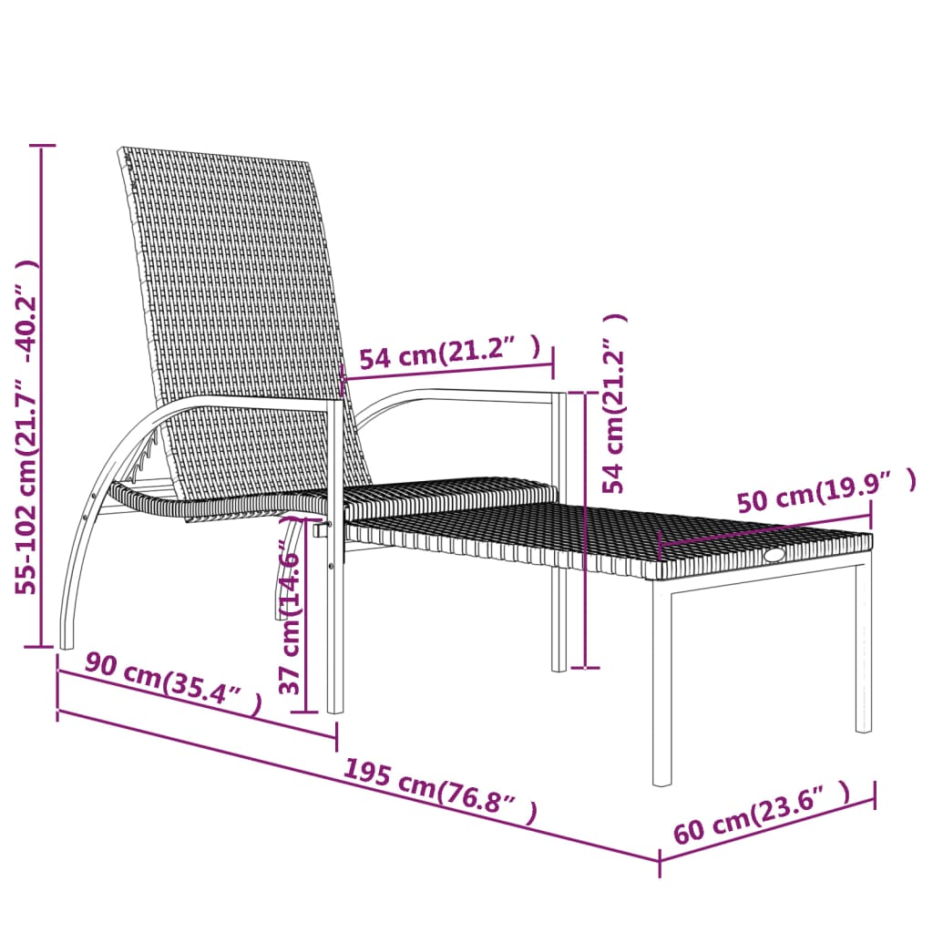 Ligbed met voetensteun polyetheen rattan zwart is nu te koop bij PeponiXL, paradijselijk wonen!