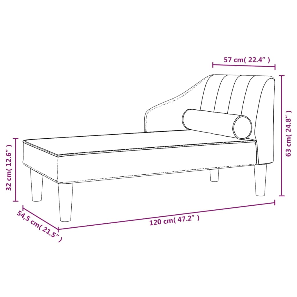 Chaise longue met bolster fluweel crèmekleurig is nu te koop bij PeponiXL, paradijselijk wonen!