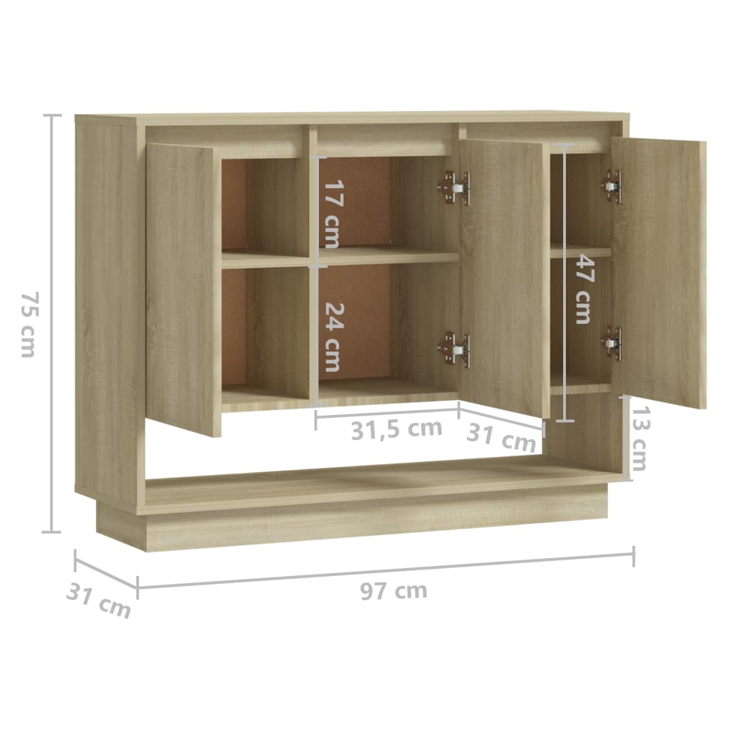 Dressoir 97x31x75 cm bewerkt hout sonoma eikenkleurig is nu te koop bij PeponiXL, paradijselijk wonen!