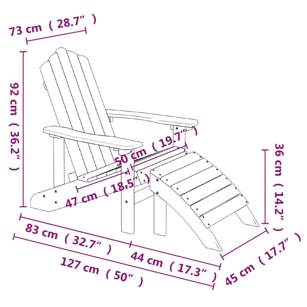 Tuinstoelen 2 st Adirondack met voetensteunen HDPE wit is nu te koop bij PeponiXL, paradijselijk wonen!