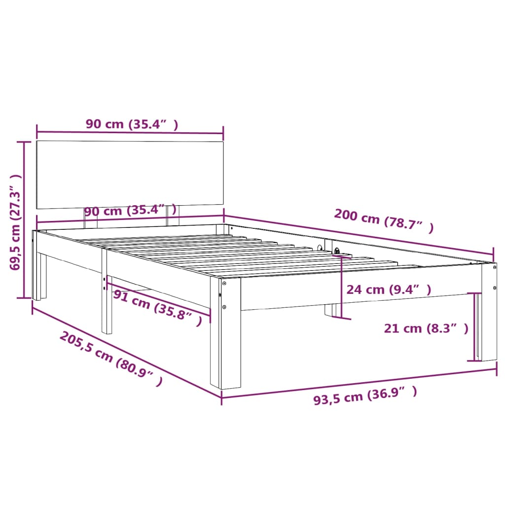 Bedframe massief grenenhout zwart 90x200 cm is nu te koop bij PeponiXL, paradijselijk wonen!