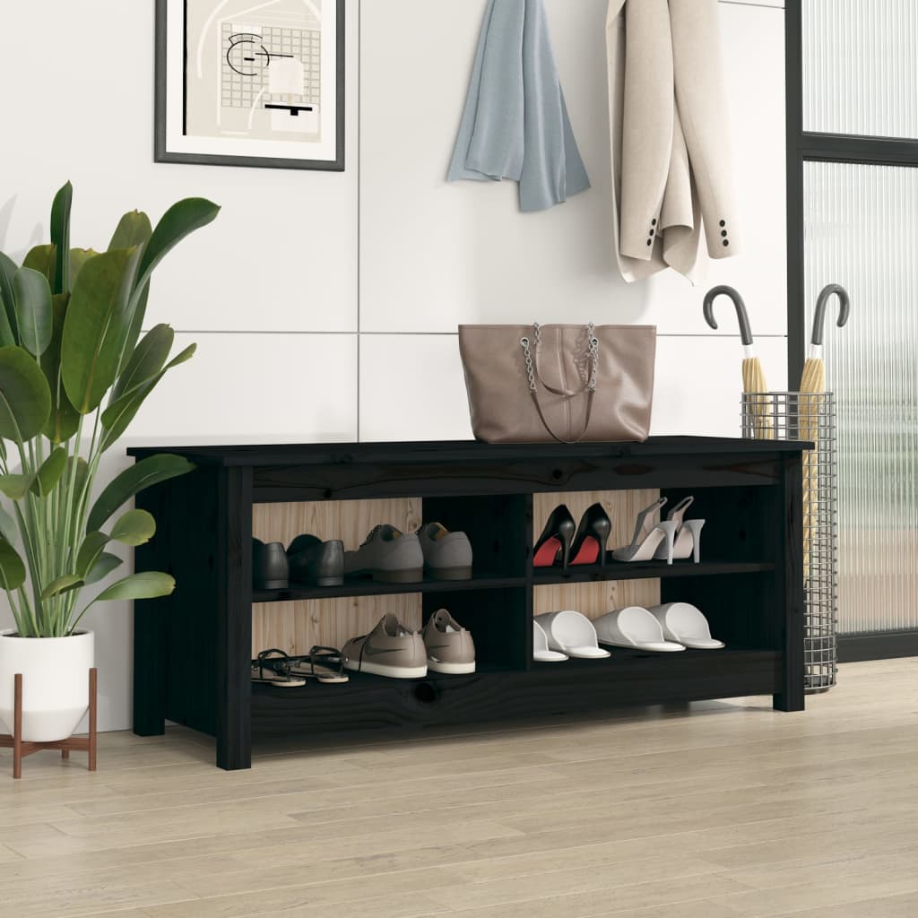 Maze Nancy Shoe Shelf Bank zwart, zwart leer - Nordic New