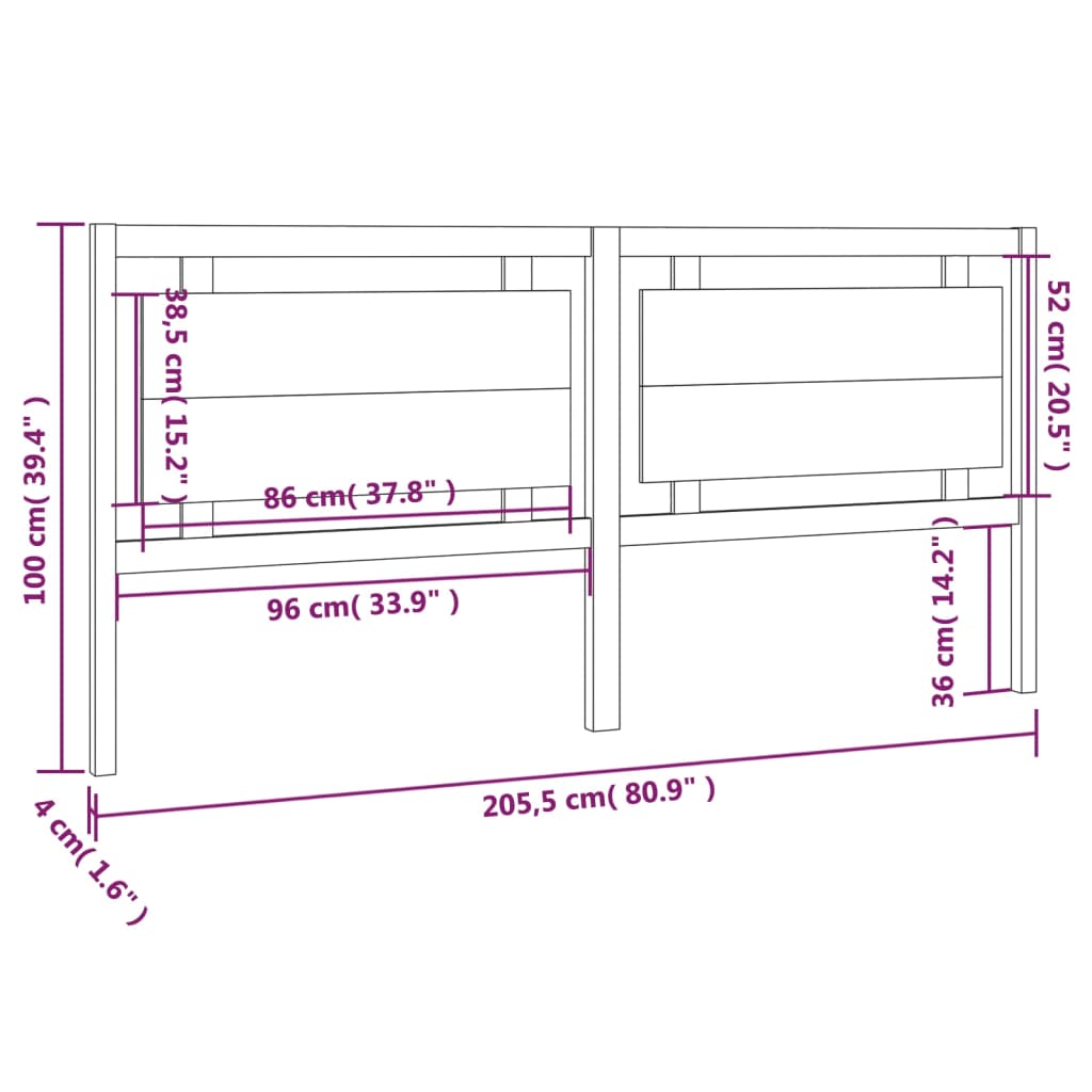 Hoofdbord 205,5x4x100 cm massief grenenhout grijs is nu te koop bij PeponiXL, paradijselijk wonen!