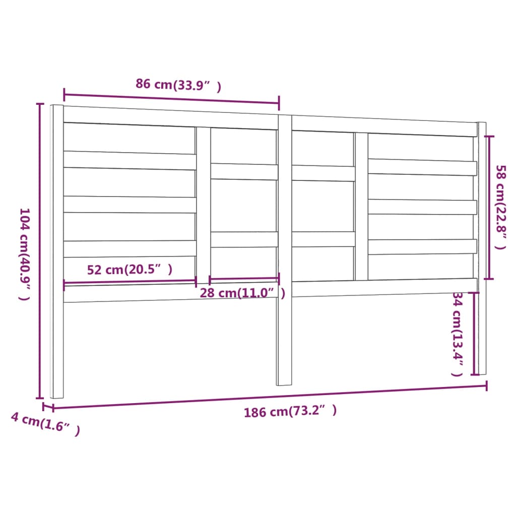 Hoofdbord 186x4x104 cm massief grenenhout grijs is nu te koop bij PeponiXL, paradijselijk wonen!