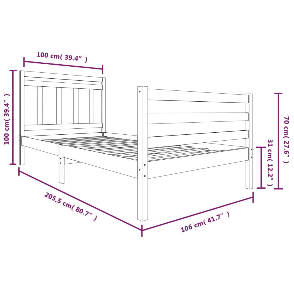 Bedframe massief hout 100x200 cm is nu te koop bij PeponiXL, paradijselijk wonen!