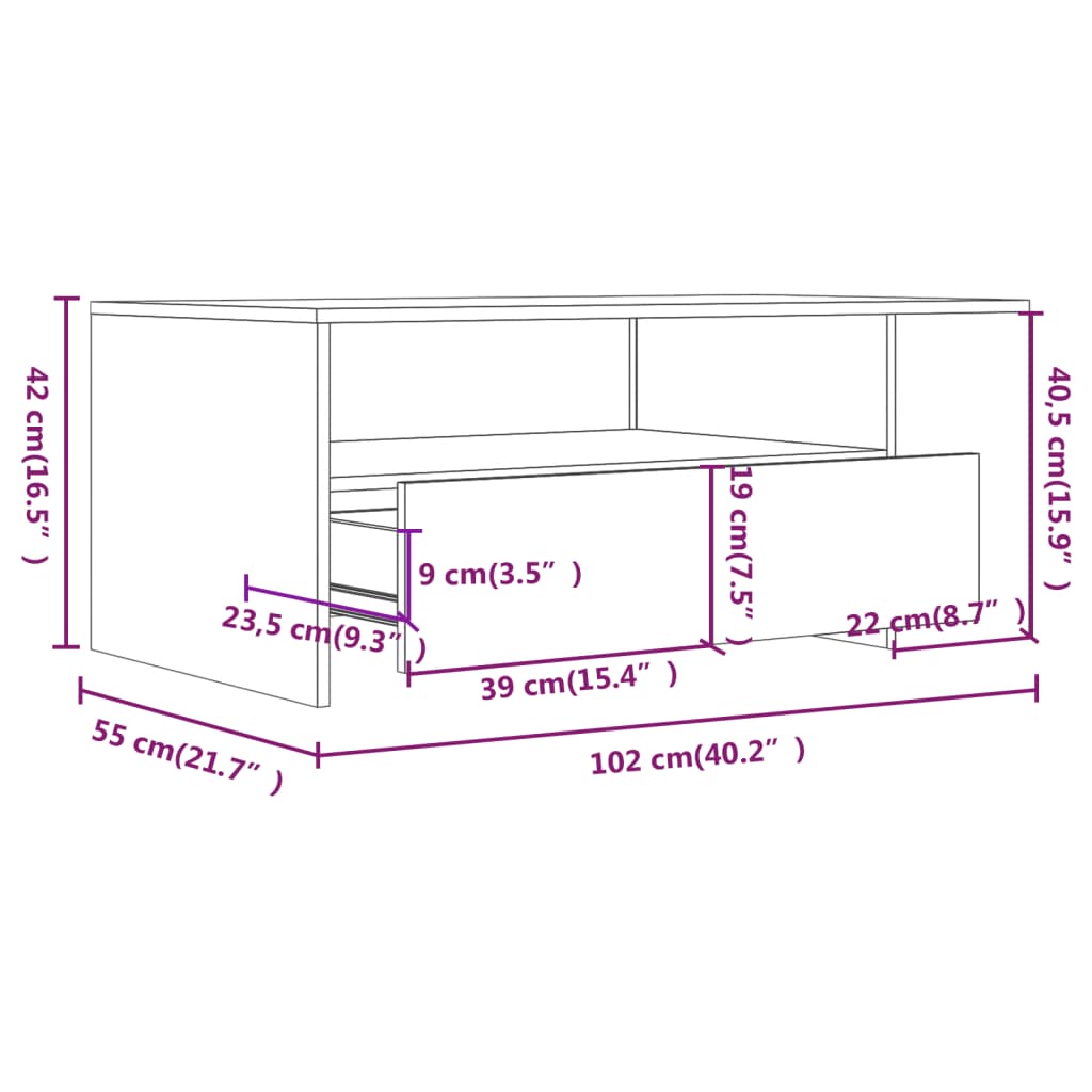 Salontafel 102x55x42 cm bewerkt hout zwart is nu te koop bij PeponiXL, paradijselijk wonen!