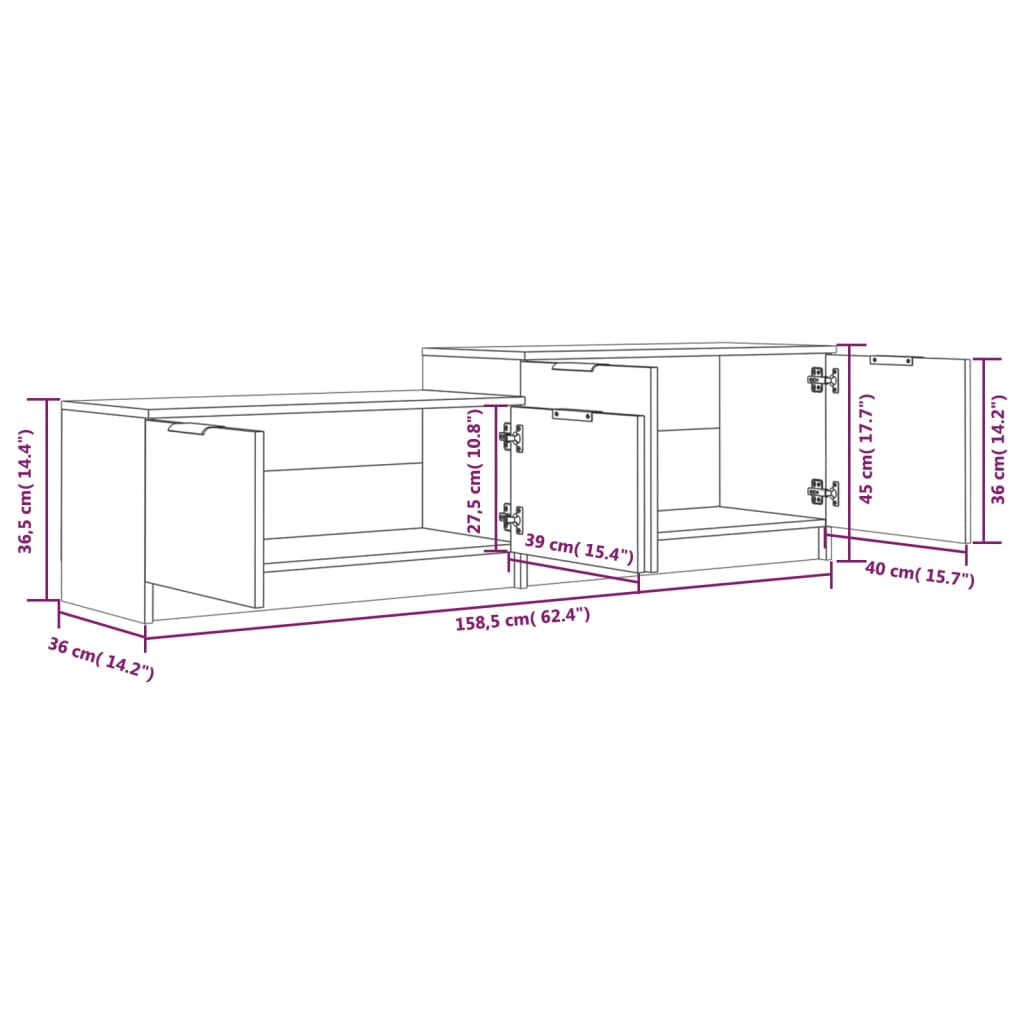 Tv-meubel 158,5x36x45 cm bewerkt hout gerookt eikenkleurig is nu te koop bij PeponiXL, paradijselijk wonen!