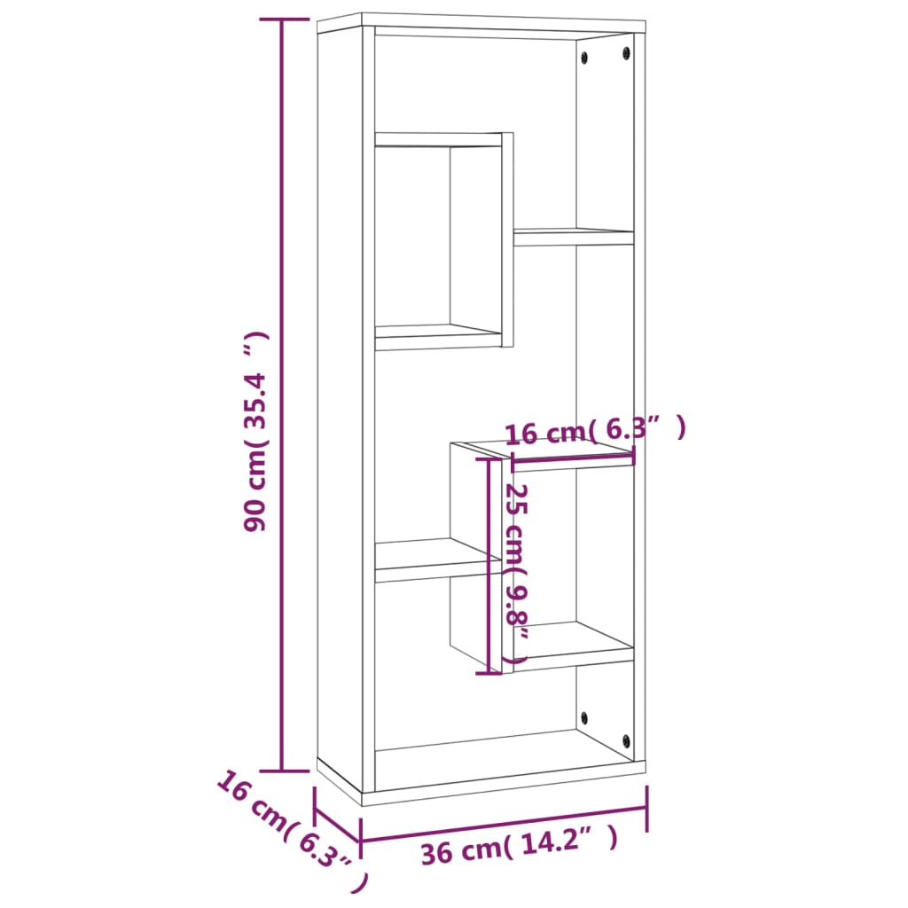 Wandschap 36x16x90 cm bewerkt hout grijs sonoma eikenkleurig is nu te koop bij PeponiXL, paradijselijk wonen!
