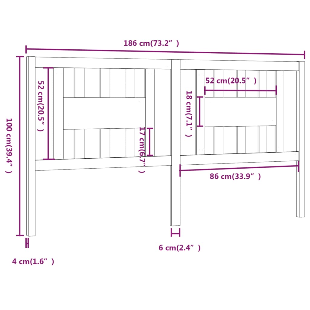 Hoofdbord 186x4x100 cm massief grenenhout grijs is nu te koop bij PeponiXL, paradijselijk wonen!