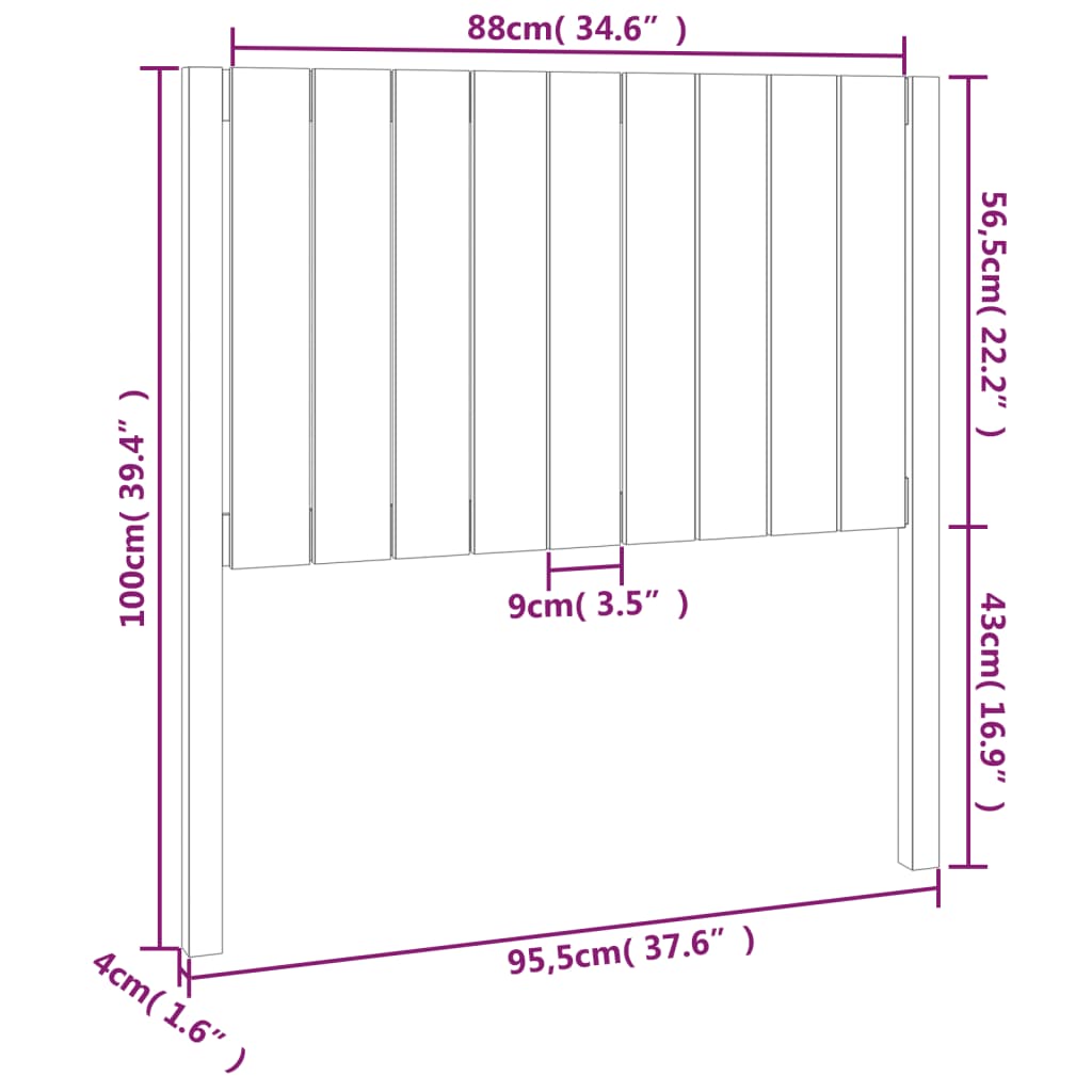 Hoofdbord 95,5x4x100 cm massief grenenhout zwart is nu te koop bij PeponiXL, paradijselijk wonen!