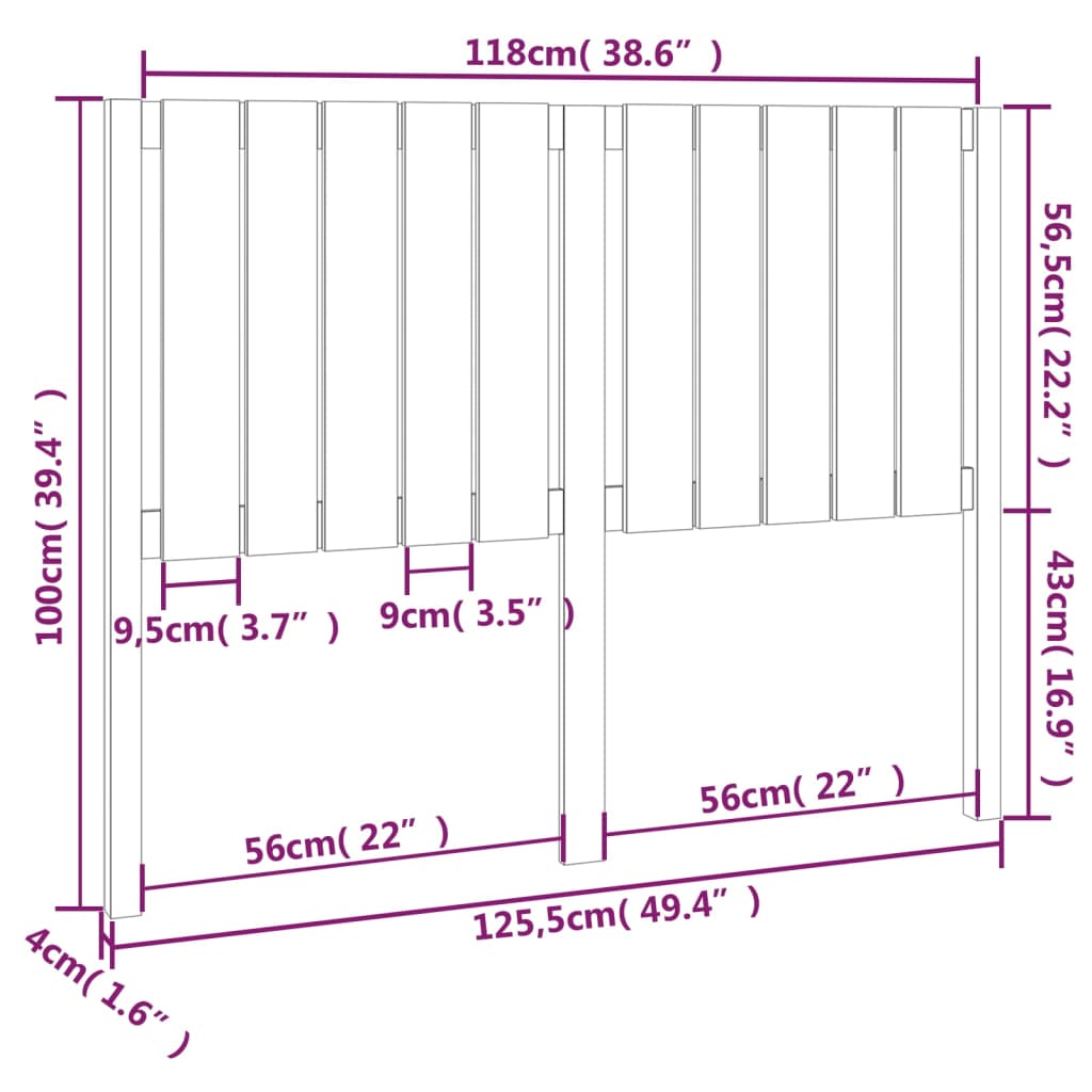 Hoofdbord 125,5x4x100 cm massief grenenhout zwart is nu te koop bij PeponiXL, paradijselijk wonen!