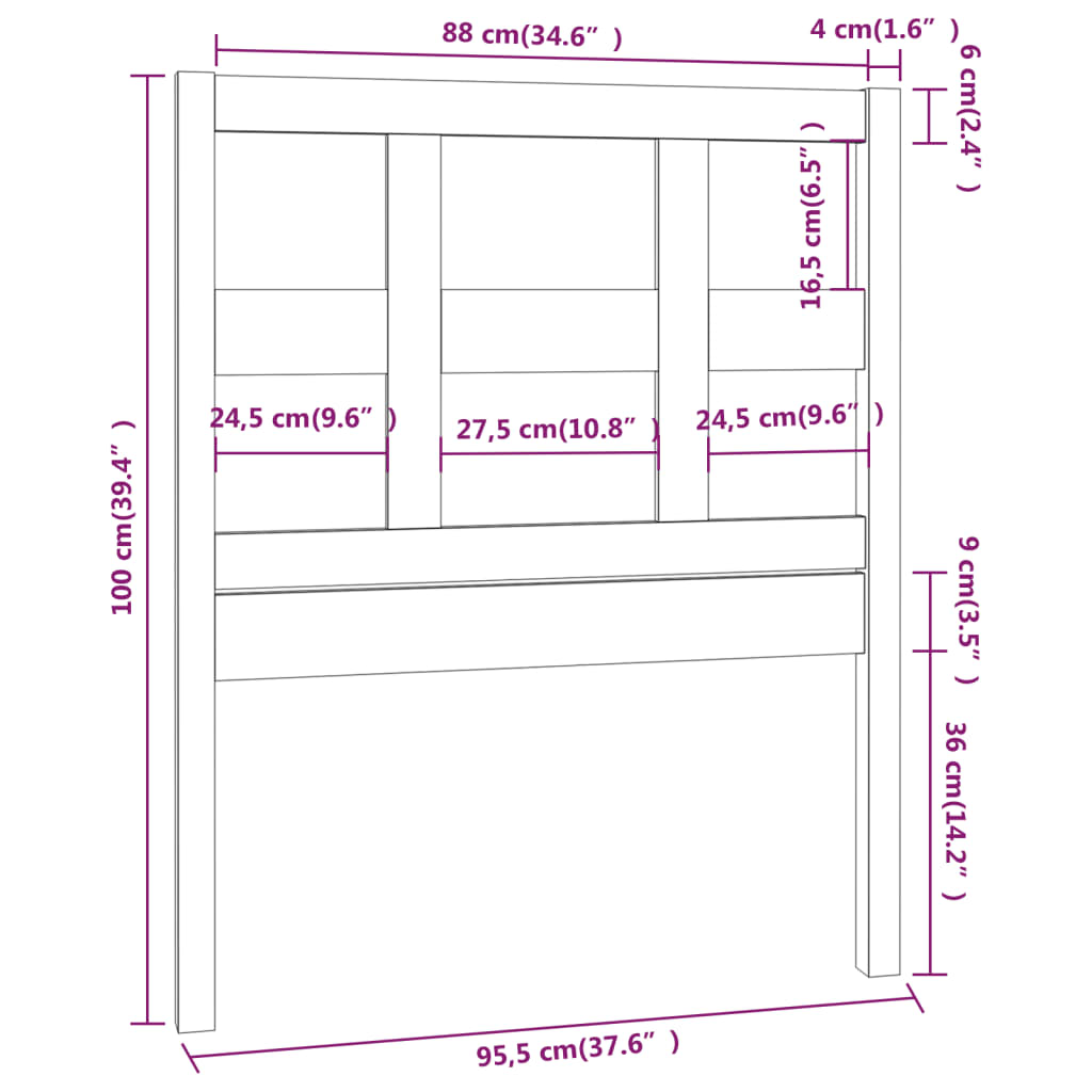 Hoofdbord 95,5x4x100 cm massief grenenhout zwart is nu te koop bij PeponiXL, paradijselijk wonen!