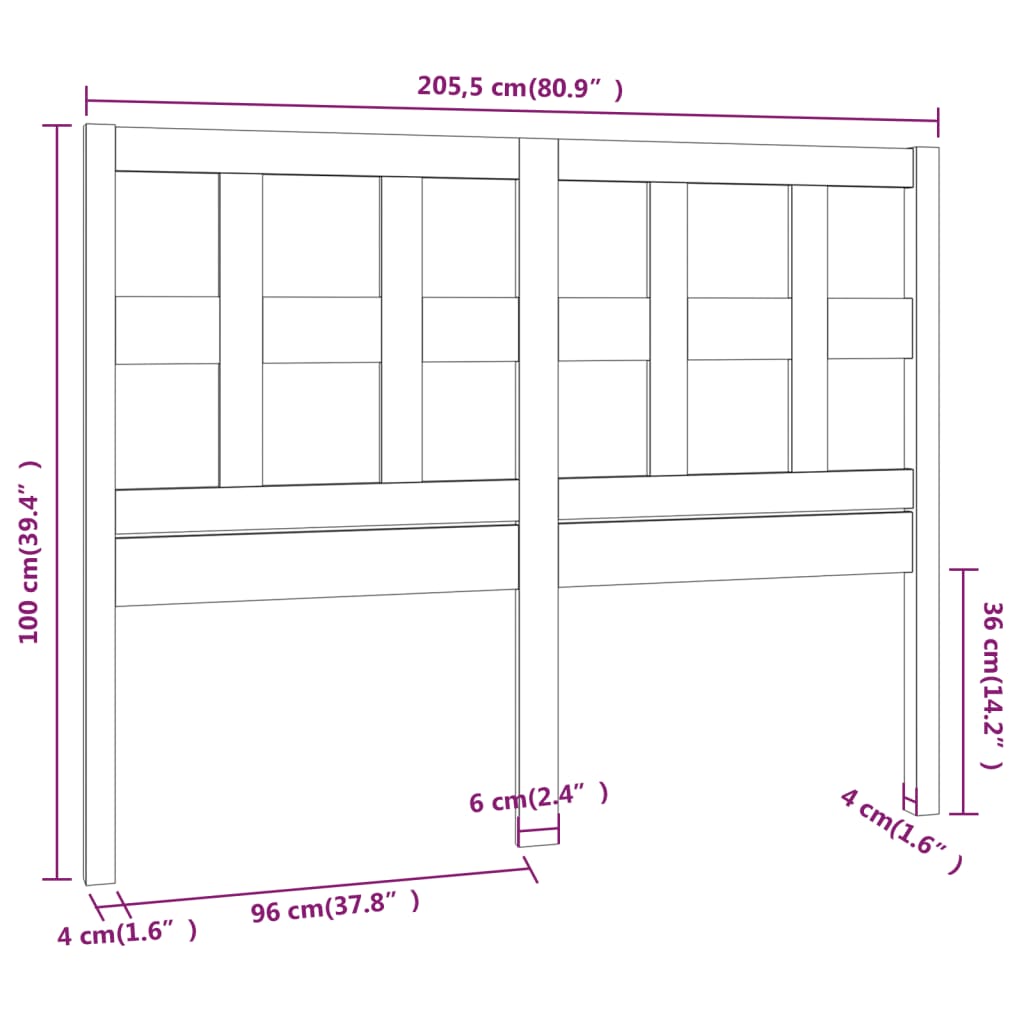 Hoofdbord 205,5x4x100 cm massief grenenhout zwart is nu te koop bij PeponiXL, paradijselijk wonen!