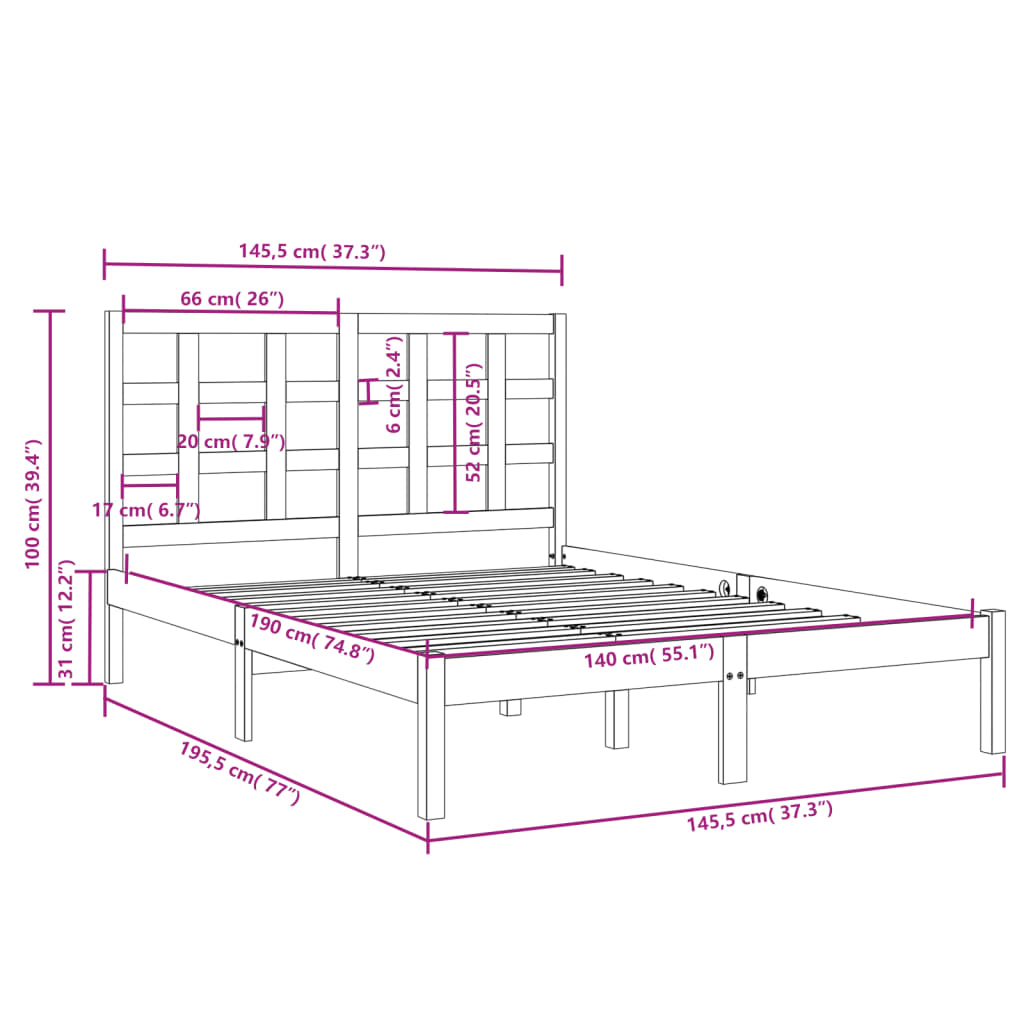 Bedframe massief hout zwart 140x190 cm is nu te koop bij PeponiXL, paradijselijk wonen!