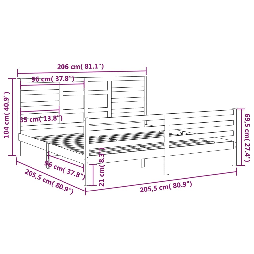 Bedframe massief hout grijs 200x200 cm is nu te koop bij PeponiXL, paradijselijk wonen!