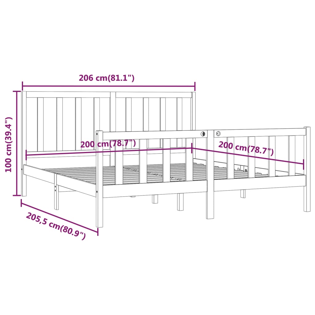 Bedframe massief hout zwart 200x200 cm is nu te koop bij PeponiXL, paradijselijk wonen!