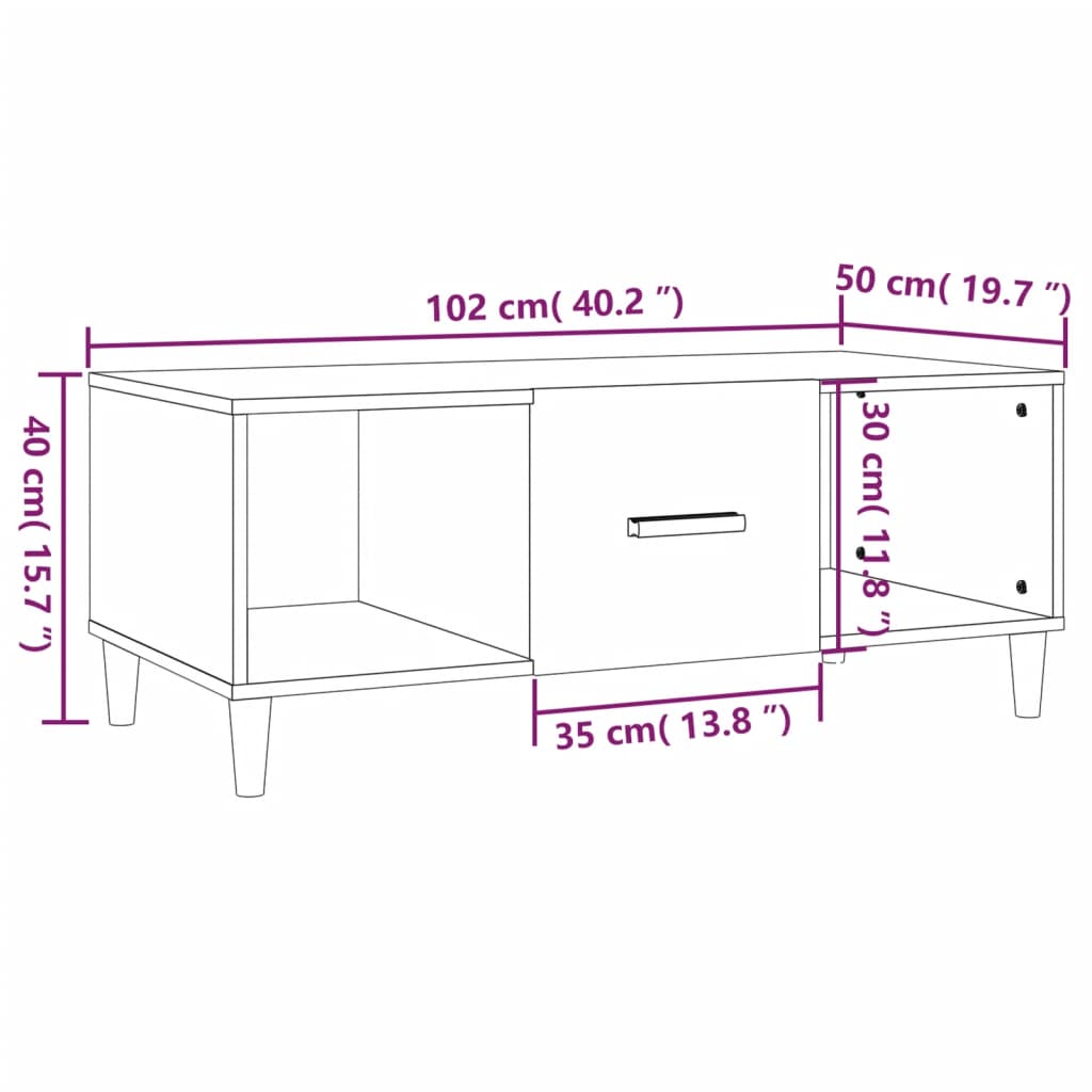 Salontafel 102x50x40 cm bewerkt hout gerookt eikenkleurig is nu te koop bij PeponiXL, paradijselijk wonen!